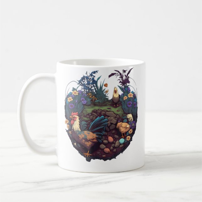 Gartenpflanzen und Hühner Kaffeetasse (Links)