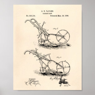 Gartenpflug 1886 Patent Kunst Alte Grafik Poster