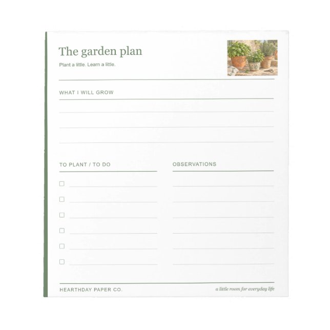 Gartenplan Pflanzen Notizblock (Vorderseite)