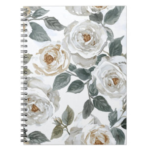 Gartenrosen   Weiße Wasserfarbe Floral Vintage Notizblock