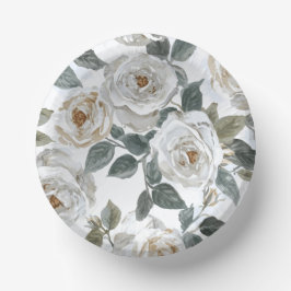 Gartenrosen | Weiße Wasserfarbe Floral Vintage Pappteller