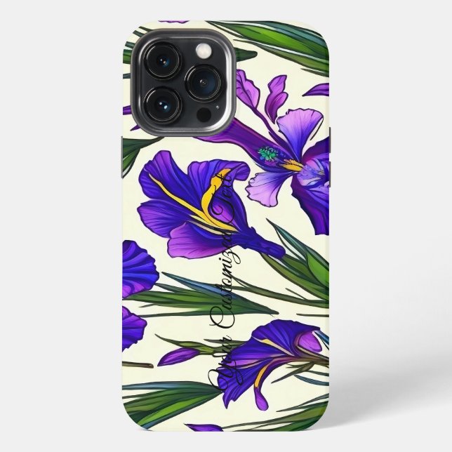 Gartensymphonie: Iris-Blumenmuster iPhone 13 Pro Max Hülle (Rückseite)