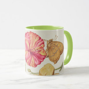 Gartenszene mit Blumen, Schmetterling und Pilz Tasse