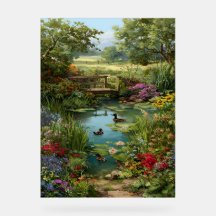 Gartenteich mit Enten – Florale Wassergarten-Kunst