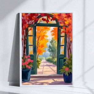 Gartentor   Aquarell-Botanische Blumenmalerei Poster