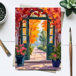 Gartentor   Aquarell-Botanische Blumenmalerei Postkarte