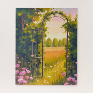 Gartentor   Rosa Blumen Botanische Aquarellmalerei