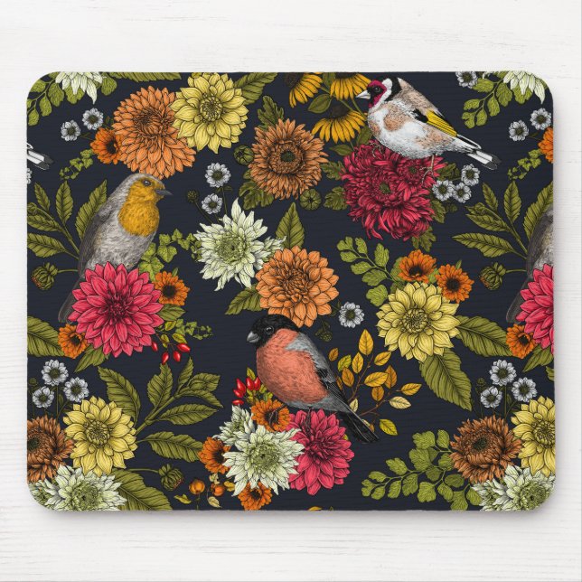 Gartenvögel und Blume 2 Mousepad (Vorne)