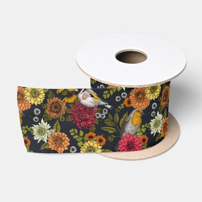 Gartenvögel und Blume 2 Satinband (Spule)