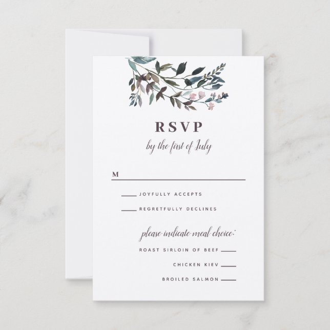 GartenWappen | Mauve | Blumenmenüoptionen Hochzeit RSVP Karte (Vorderseite)
