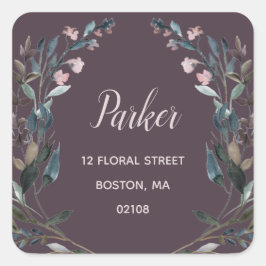 GartenWappen | Mauve Lila Floral Rücksendeadresse Quadratischer Aufkleber