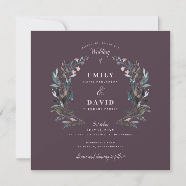 GartenWappen | Mauve Lila Floral Square Wedding Einladung (Vorderseite)