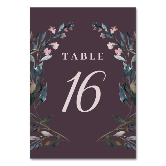 GartenWappen | Mauve Lila Floral Wedding Seating Tischnummer (Vorderseite)