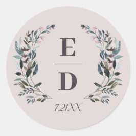 GartenWappen | Mauve Lila Wedding Monogram Date Runder Aufkleber