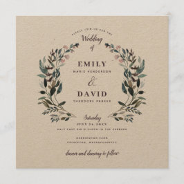 GartenWappen | Rustic Kraft Floral Square Wedding Einladung
