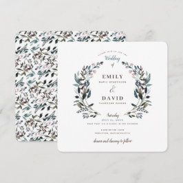 GartenWappen | White Blue Floral Square Wedding Einladung