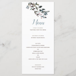 GartenWappen | White Blue Floral Wedding Script Menükarte