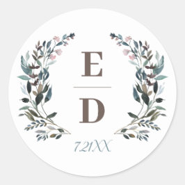 GartenWappen | White Blue Wedding Monogram Date Runder Aufkleber