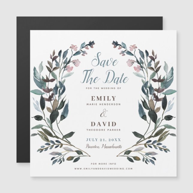 GartenWappen | White Blue Wedding Save the Date Magneteinladung (Vorne/Hinten)