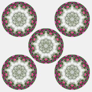 Gartenwasserbrunnen Rosa Blume Mandala Design Etiketten