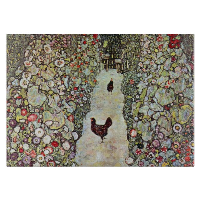 Gartenweg mit Hühnern, Gustav Klimt, Art Nouveau Schneidebrett (Vorderseite)