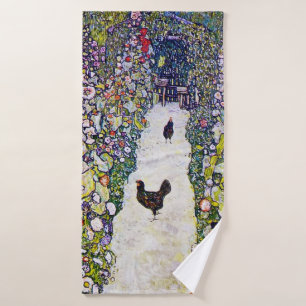 Gartenweg mit Hühnern, Gustav Klimt Badehandtuch