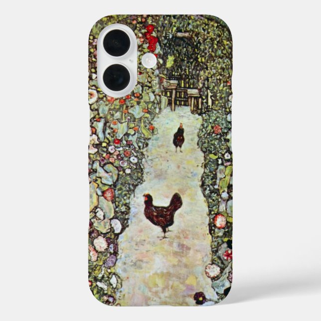 Gartenweg mit Hühnern, Gustav Klimt, Jugendstil iPhone 16 Hülle (Rückseite)