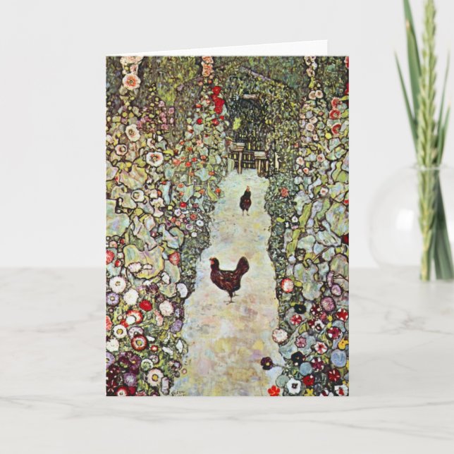 Gartenweg mit Hühnern, Gustav Klimt, Jugendstil Karte (Vorderseite)