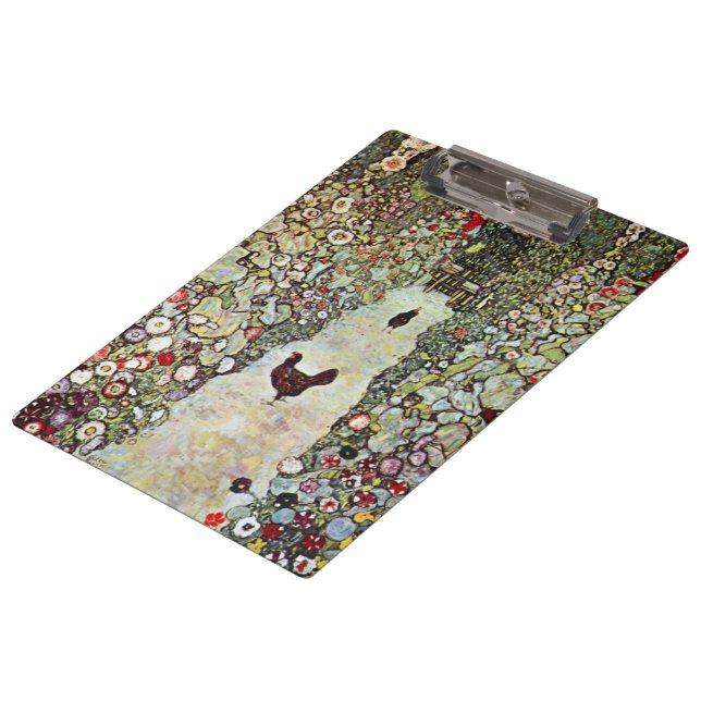 Gartenweg mit Hühnern, Gustav Klimt, Jugendstil Klemmbrett (Schrägansicht)
