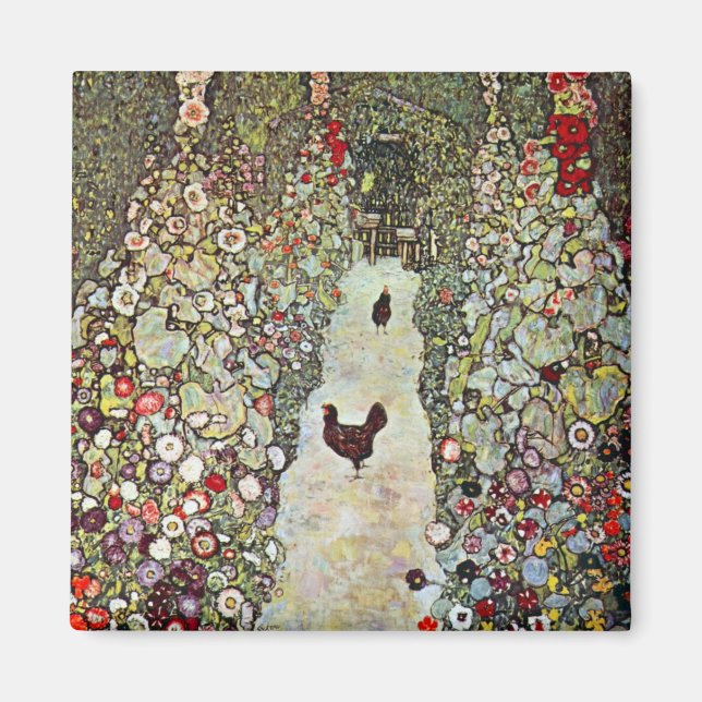 Gartenweg mit Hühnern, Gustav Klimt, Jugendstil Magnet (Vorne)