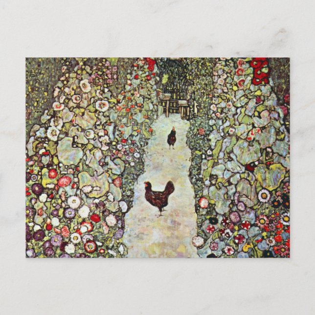 Gartenweg mit Hühnern, Gustav Klimt, Jugendstil Postkarte (Vorderseite)