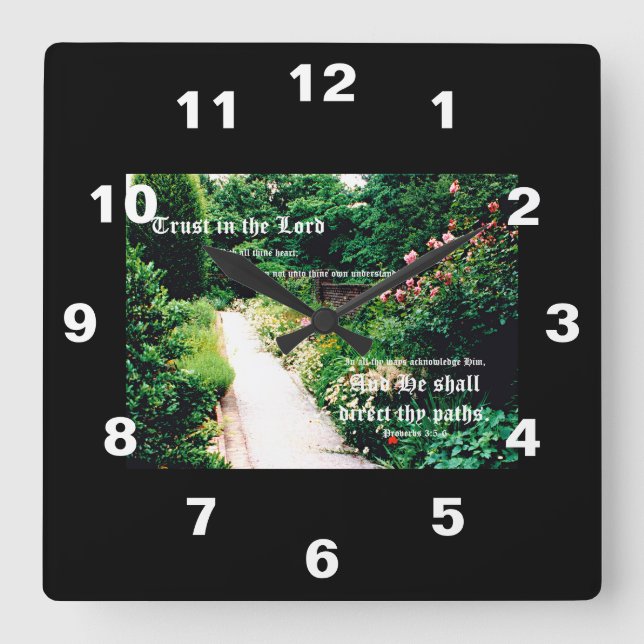 Gartenweg-Spuren 3:5 bis 6 Quadratische Wanduhr (Vorderseite)