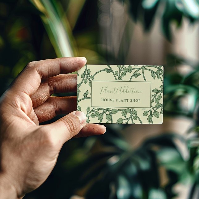 Gartenweinmuster hübsche Visitenkarte (Stylish Green and Yellow pretty vines pattern business card with fun text.)