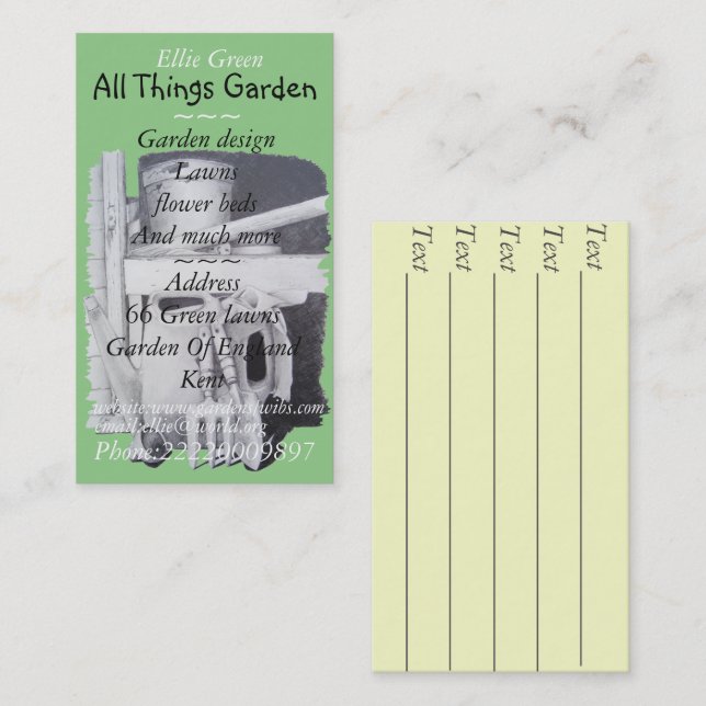 Gartenwerkzeuge für Gartengestaltung Visitenkarte (Vorne/Hinten)