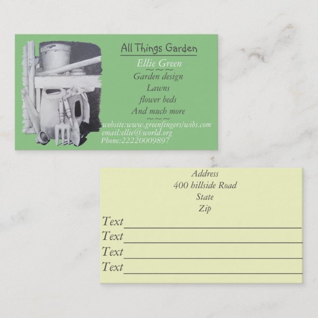 Gartenwerkzeuge für Gartengestaltung Visitenkarte (Vorne/Hinten)