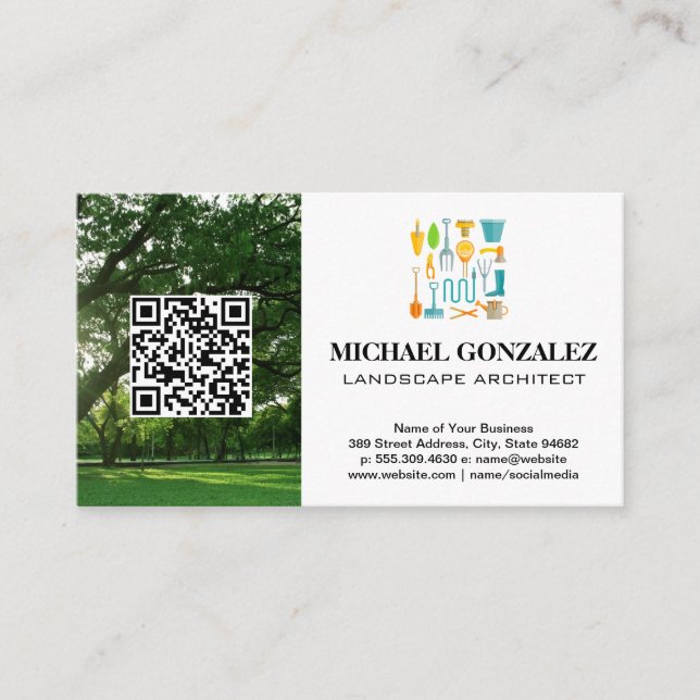 Gartenwerkzeuge | Horizontal | QR-Visitenkarte Visitenkarte (Vorderseite)