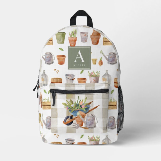 Gartenwerkzeuge Wasserfarbe Weißer Olivenhain Ging Bedruckter Rucksack (Vorderseite)