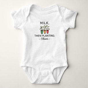 Gärtner-Baby-Ankündigung: Milch Dann Pflanzen Baby Strampler