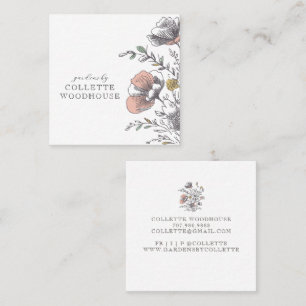 Gärtner Handgezeichnete Blumenmotive Quadratische Visitenkarte