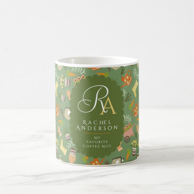 Gärtner Monogramm Grün Kaffeetasse (Mittel)