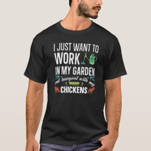 Gärtner wollen im Garten arbeiten, hängen mit Huhn T-Shirt