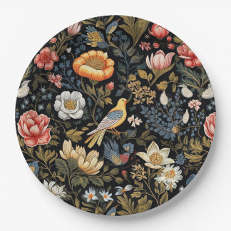 Gärtnergelbe Vogel und Blume Vintag Pappteller