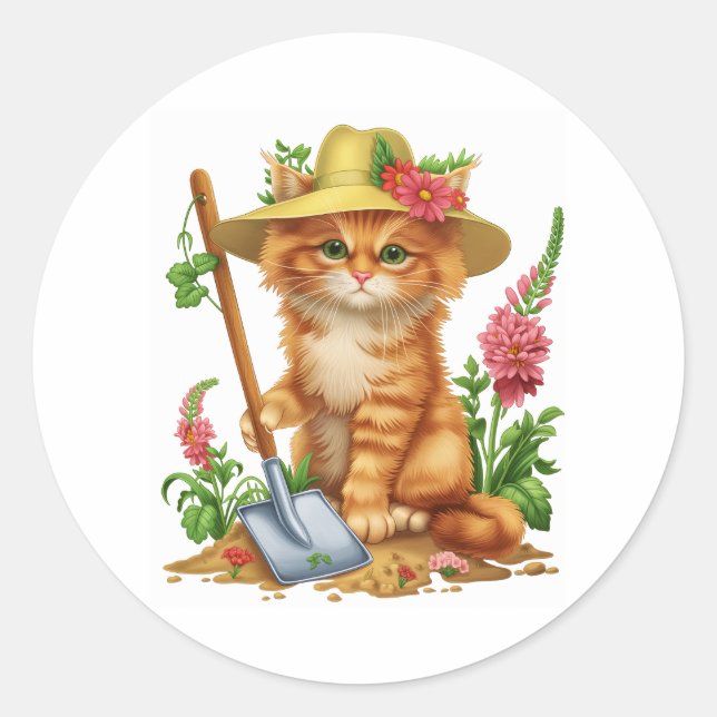 Gärtnern mit Katzen Runder Aufkleber (Vorderseite)
