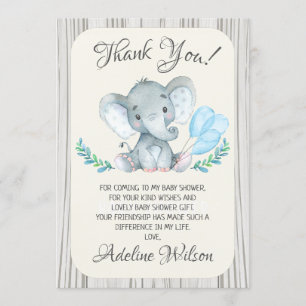 Garys Elephant Baby shower Carte de remerciements