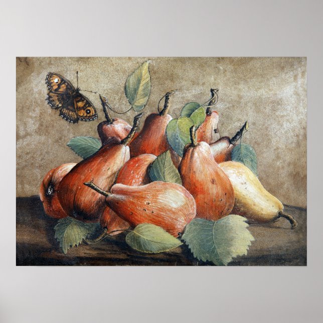 Garzoni - Stillleben mit Birnen und Schmetterling Poster (Vorne)
