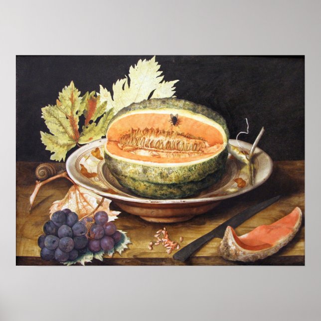 Garzoni - Stillleben mit Trauben und Schnecke 1642 Poster (Vorne)