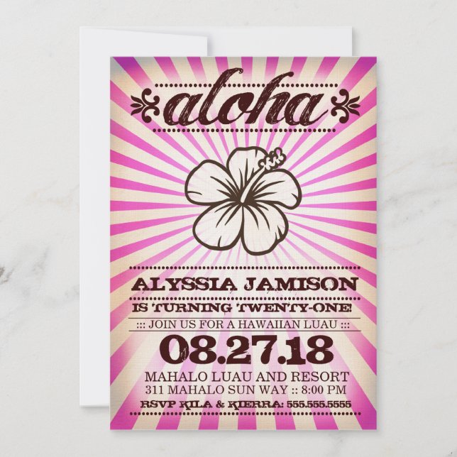 GASCHROMATOGRAPHIE Aloha Sonnenuntergang-rosa Einladung (Vorderseite)