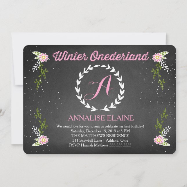 GASCHROMATOGRAPHIE Mädchen-Winter Onderland rosa Einladung (Vorderseite)