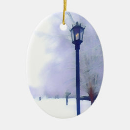 Gaslampe auf schneebedeckter Straße Keramik Ornament