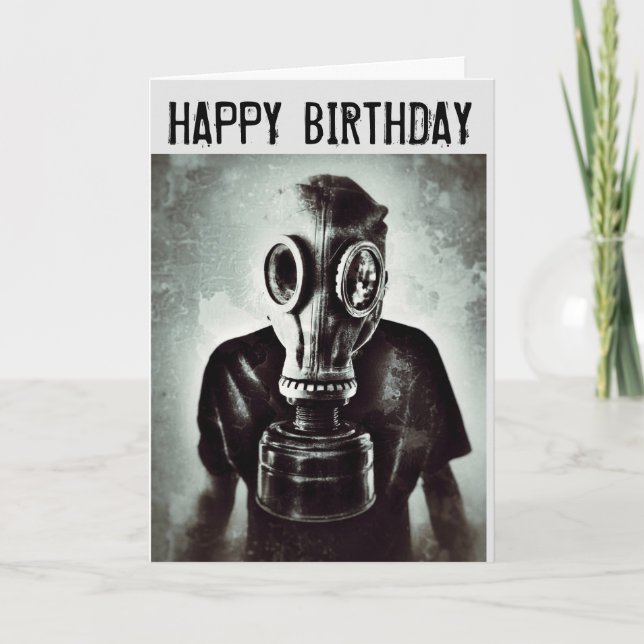 GASMASK GLÜCKLICH BIRTHTAGKARTEN KARTE (Vorderseite)